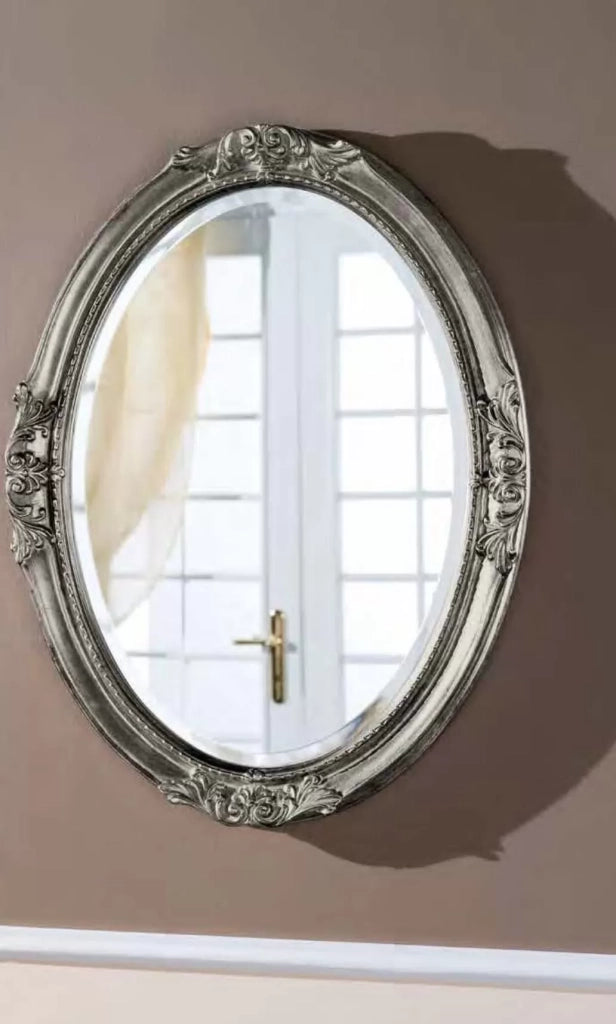 Specchiera in foglia argento ovale- misure: 72 x 92 x 5,5