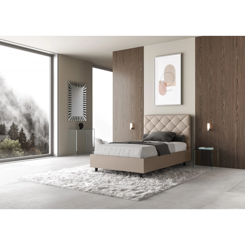 Letto imbottito 1 piazza e mezza 120x200 cm Priya - Similpelle,Tortora,Con rete