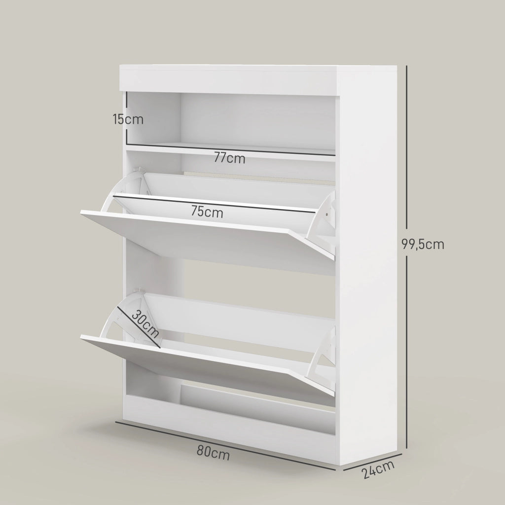 Armadio per scarpe con 2 ante e luci LED ¨C zephmum ¨C Bianco brillante 80x24x99,5 cm