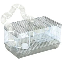 Gabbia criceto gabbia roditore con tunnel e accessori inclusi filo d'acciaio 58 x 32 x 31 cm grigio