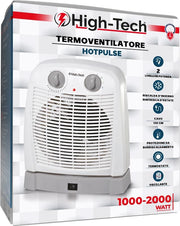 HIGHTECH TERMOVENTILATORE OSCILLANTE, TERMOSTATO AMBIENTE REGOLABILE, PROTEZIONE DA SURRISCALDAMENTO BIANCO 1000-2000W