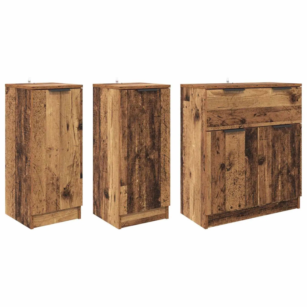 Credenza con cassetto 3 pz-Set di 3 Buffet-Armadio da cucina Legno vecchio Legno multistrato 918184