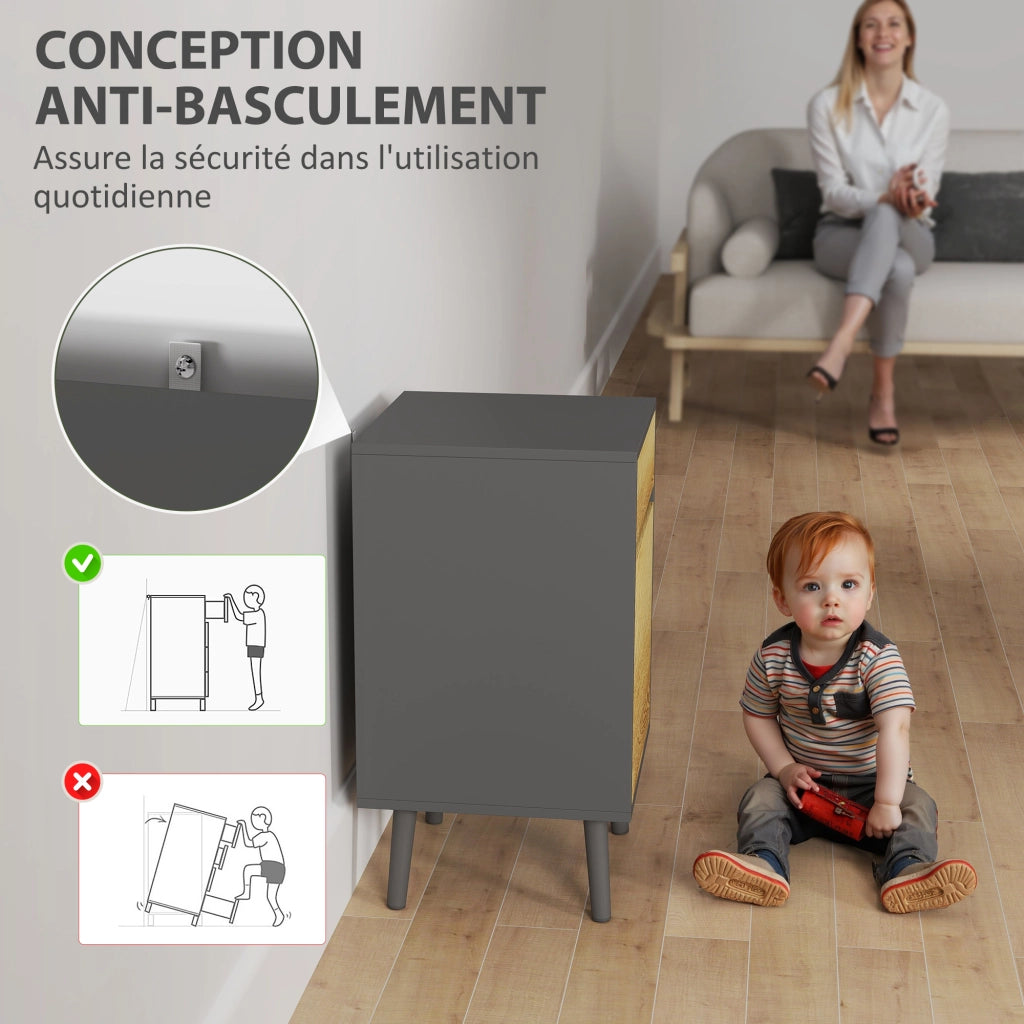 Comodino con cassetti e ripiano ¨C zephmum ¨C 40x39x69 cm grigio scuro