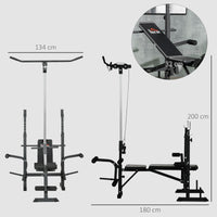 Panca Fitness 180x134x200 cm con Leg Press Squat Rack e Leg Extension in Acciaio e PU Nero e Argento