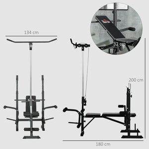 Panca Fitness 180x134x200 cm con Leg Press Squat Rack e Leg Extension in Acciaio e PU Nero e Argento