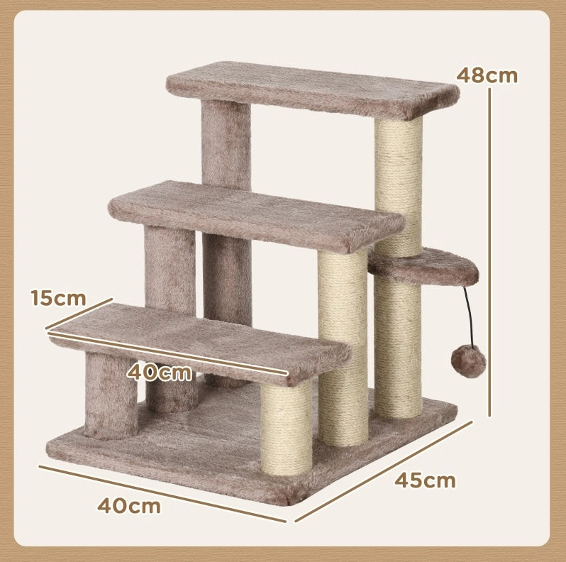 Scala tiragraffi per gatti marrone con 3 gradini 45 x 40 x 48 cm