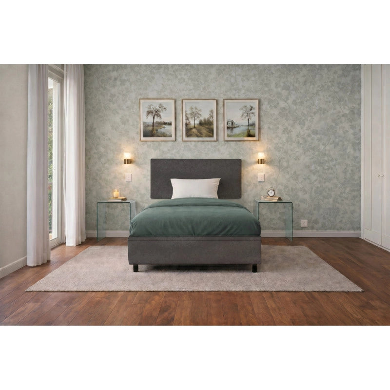Letto imbottito Singolo 80x190 cm Flat - Contenitore,Microfibra,Grigio
