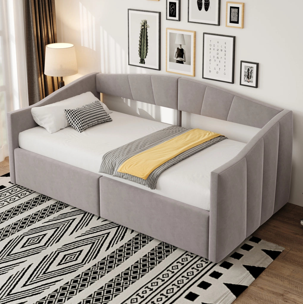 Letto divano imbottito con contenitore idraulico 90x200 cm in velluto grigio chiaro