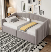 Letto divano imbottito con contenitore idraulico 90x200 cm in velluto grigio chiaro