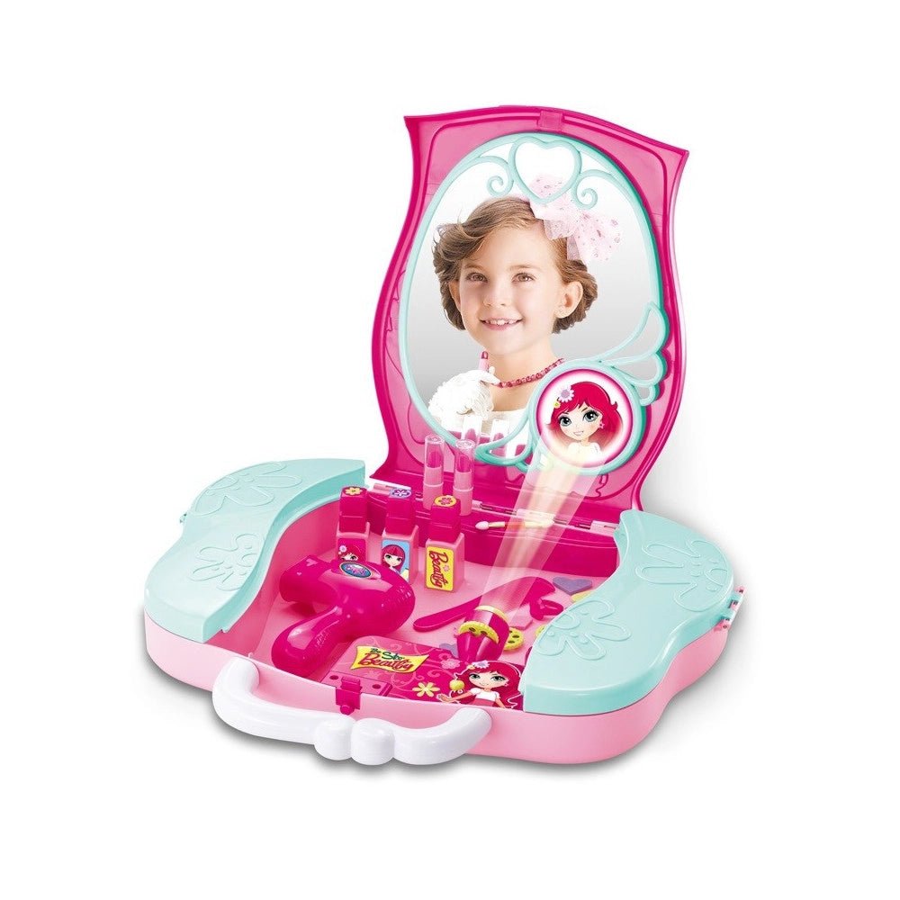 Trade Shop - Valigetta Proiettore Specchiera Centro Bellezza Per Bambine Giocattolo Portatile -