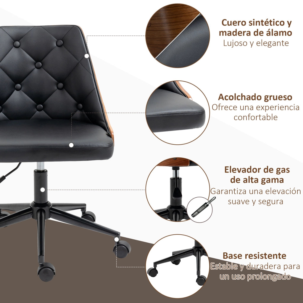 Sedia da Ufficio con Altezza Regolabile e Basculante ¨C zephmum ¨C Nero e Legno 53x62x77-87 cm