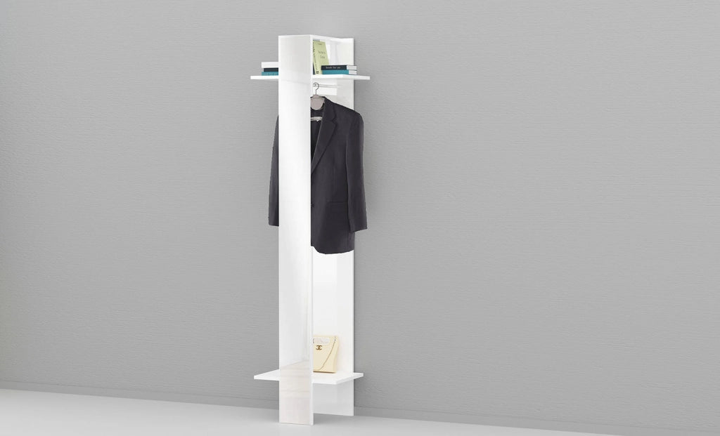 Mobile Appendiabiti con Specchio 50x32x191 cm Kompact Bianco Lucido