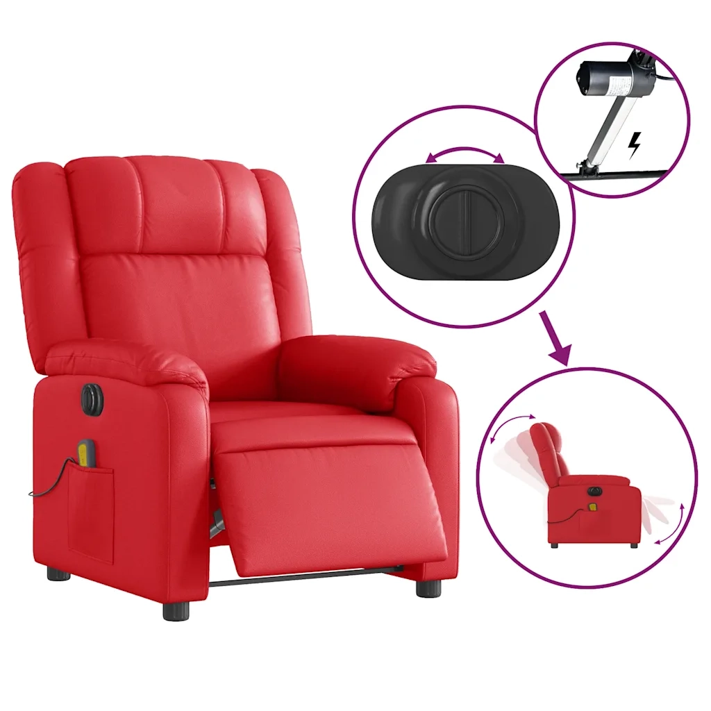 Poltrona Massaggio Elettrica Reclinabile Rosso Similpelle 3205148