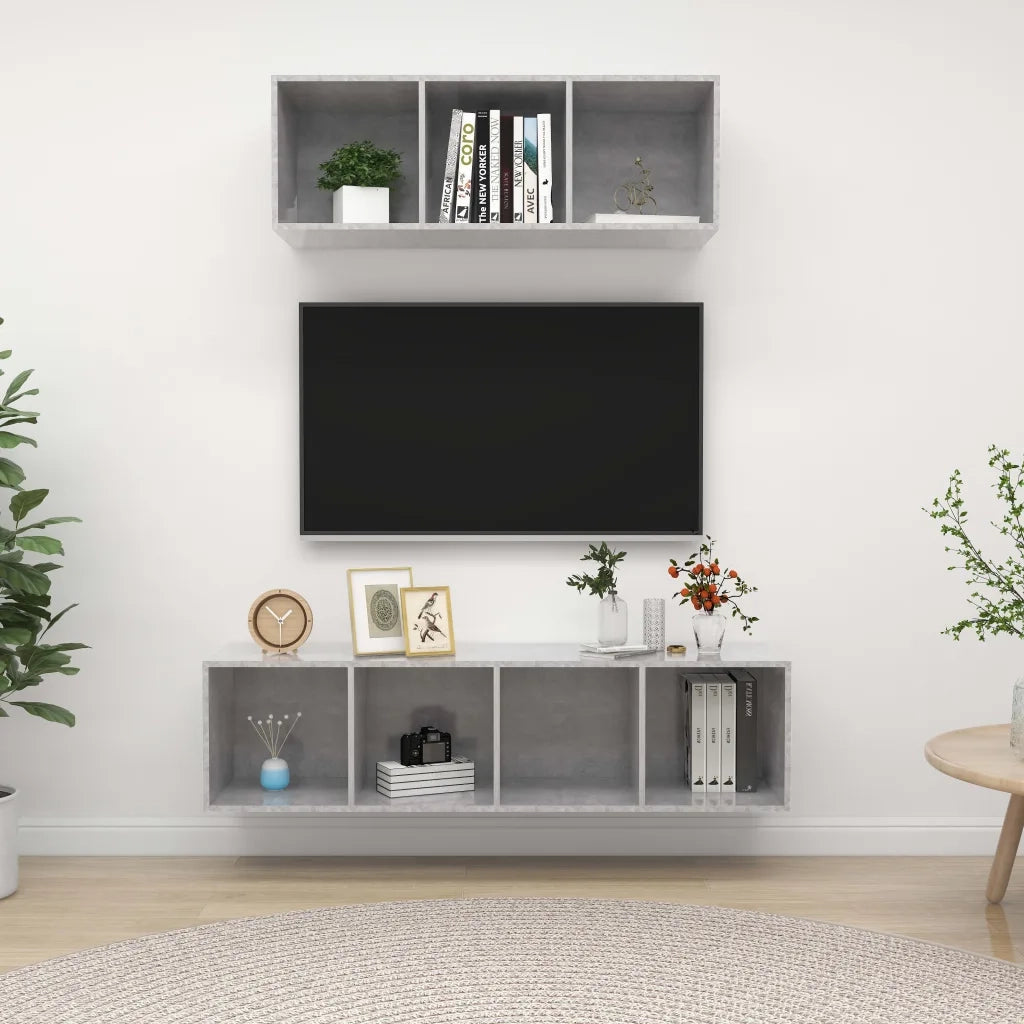 Set Porta TV 2 pz Grigio Calcestruzzo in Truciolato 3079794