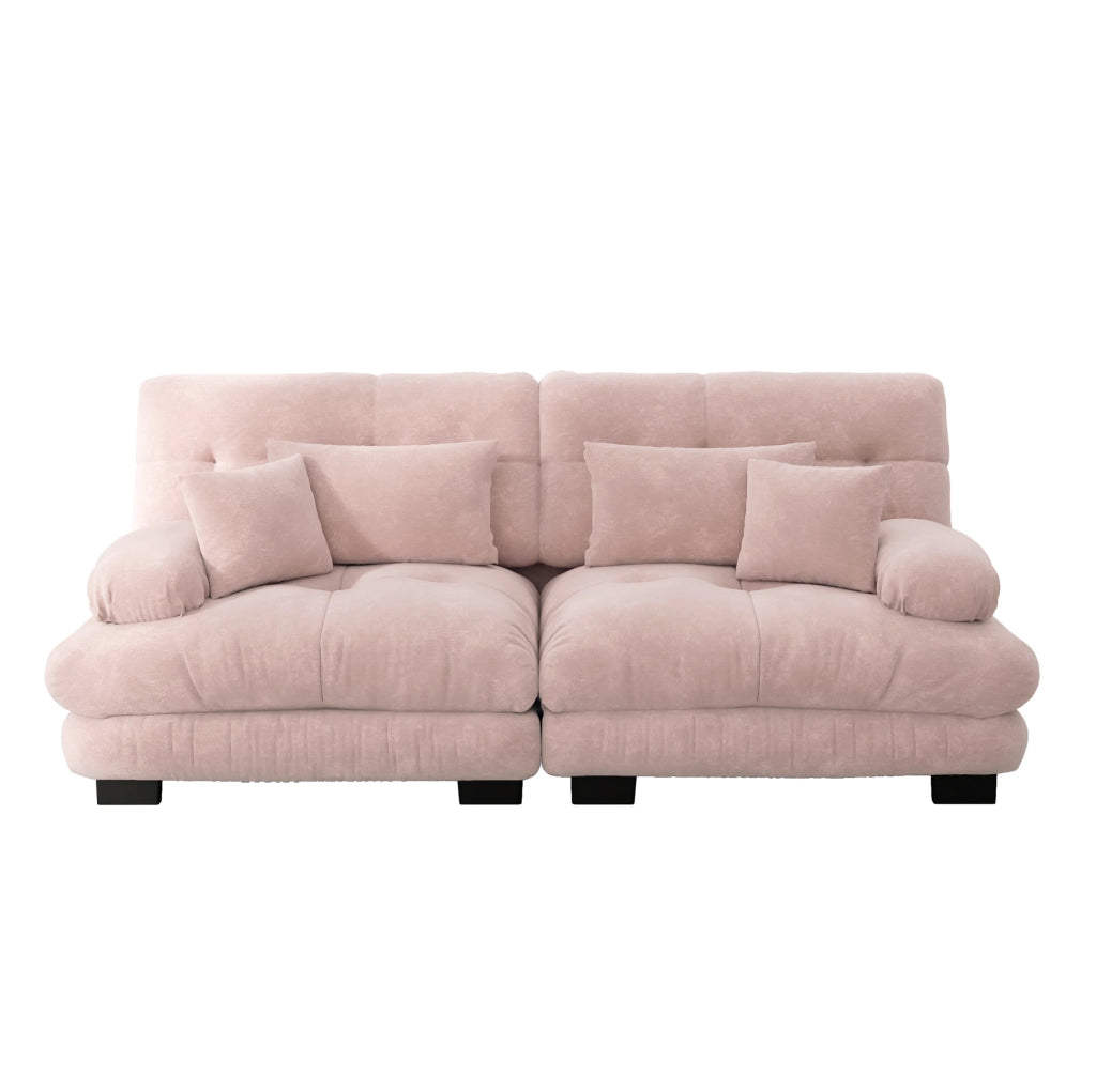 Divano angolare 220x77x81 cm con seduta cloud; cuscini lombari; chenille; rosa