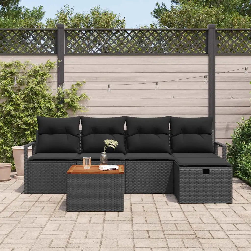 Set Divano da Giardino con cuscino 6 pcs Nero polyrattan