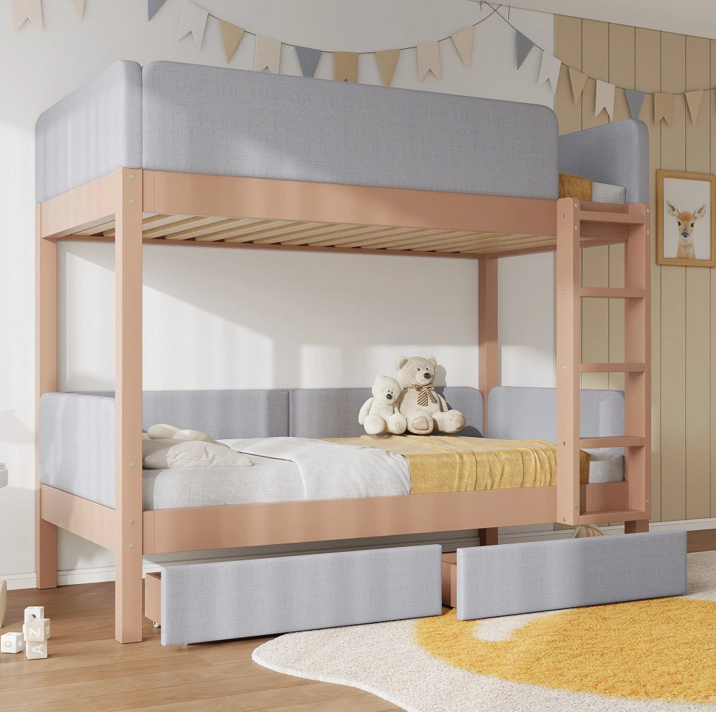 Letto a castello per bambini 90x200 cm grigio e naturale