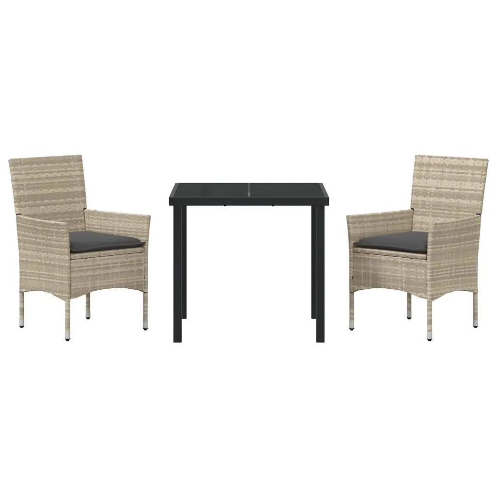 Set da Pranzo per Giardino 3 pcs Grigio chiaro polyrattan