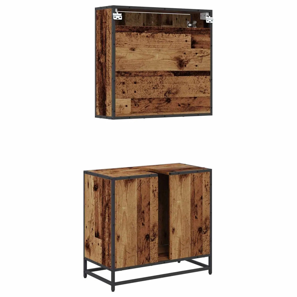 Set di mobili per il bagno con lo scaffale 2 pcs Legno vecchio