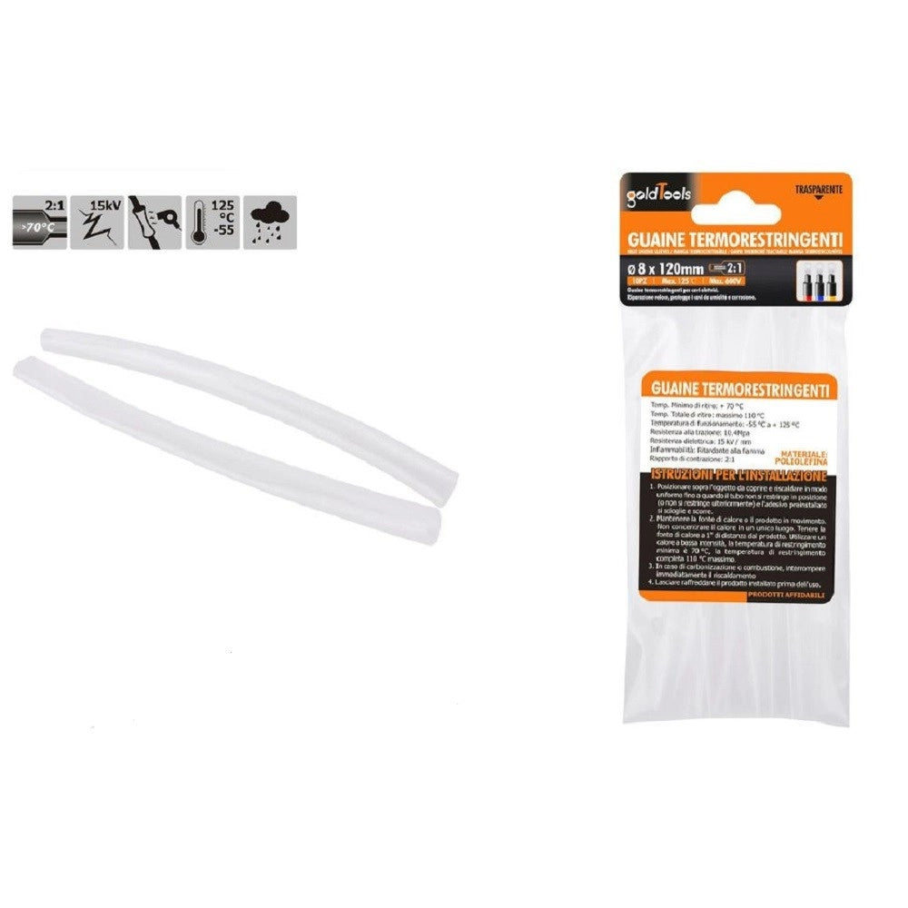 Trade Shop - Set 10pz Guaine Termorestringenti Termoretrattili Trasparenti 8x120mm Cavi 57074 -