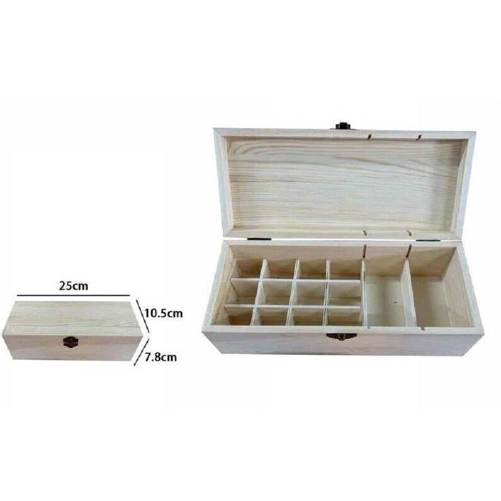 Trade Shop - Scatola Contenitore In Legno Naturale 14 Scomparti Decoupage 25x10,5x7,8cm -