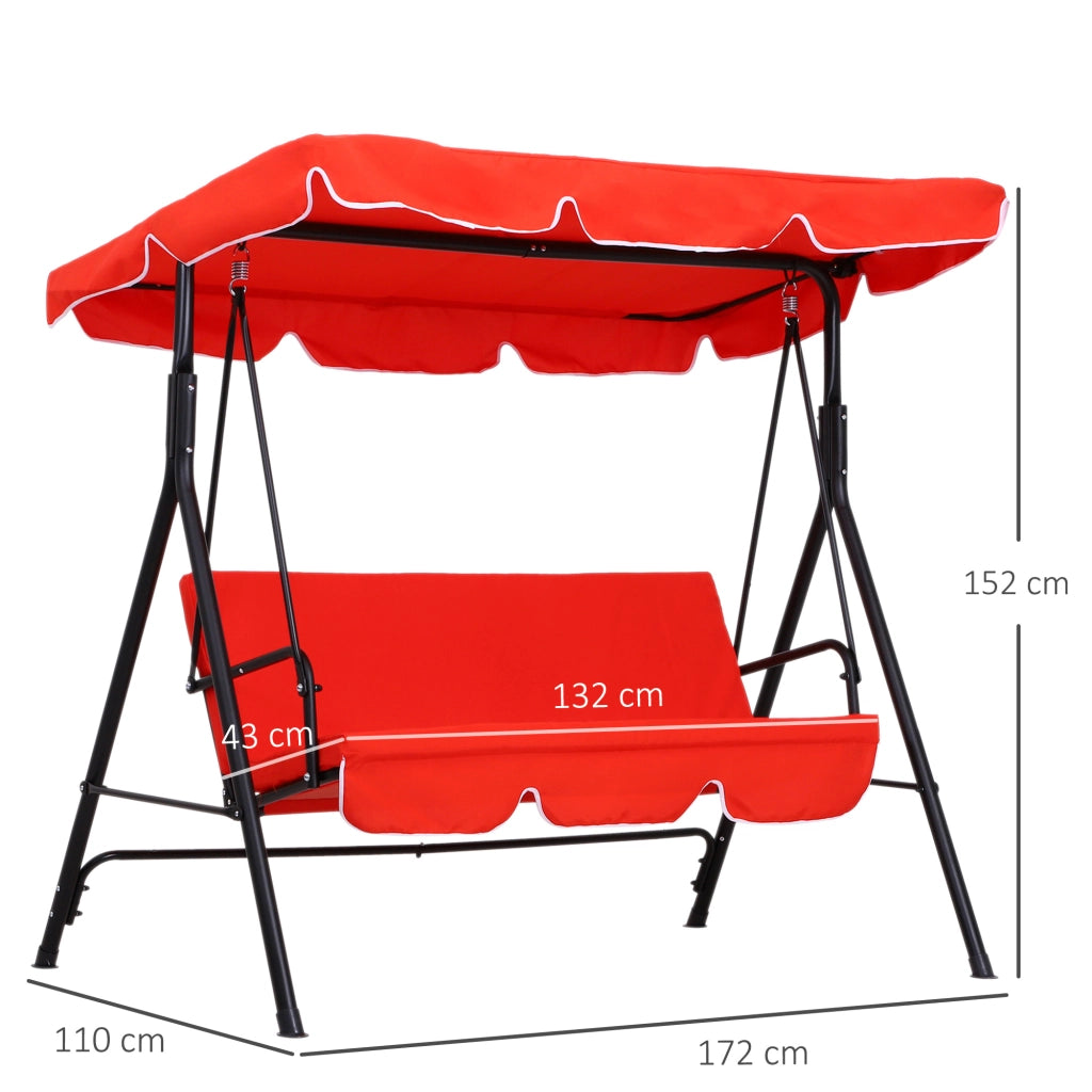Balancelle 3 Posti con Cuscini ¨C zephmum ¨C Acero Nero, Poliestere Rosso, 172x110x152 cm
