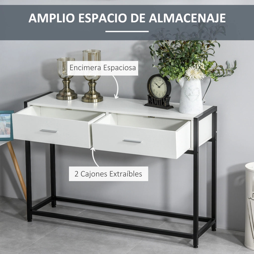 Consolle ingresso con 2 cassetti ¨C Xylo ¨C Bianco e nero 120x34x81 cm