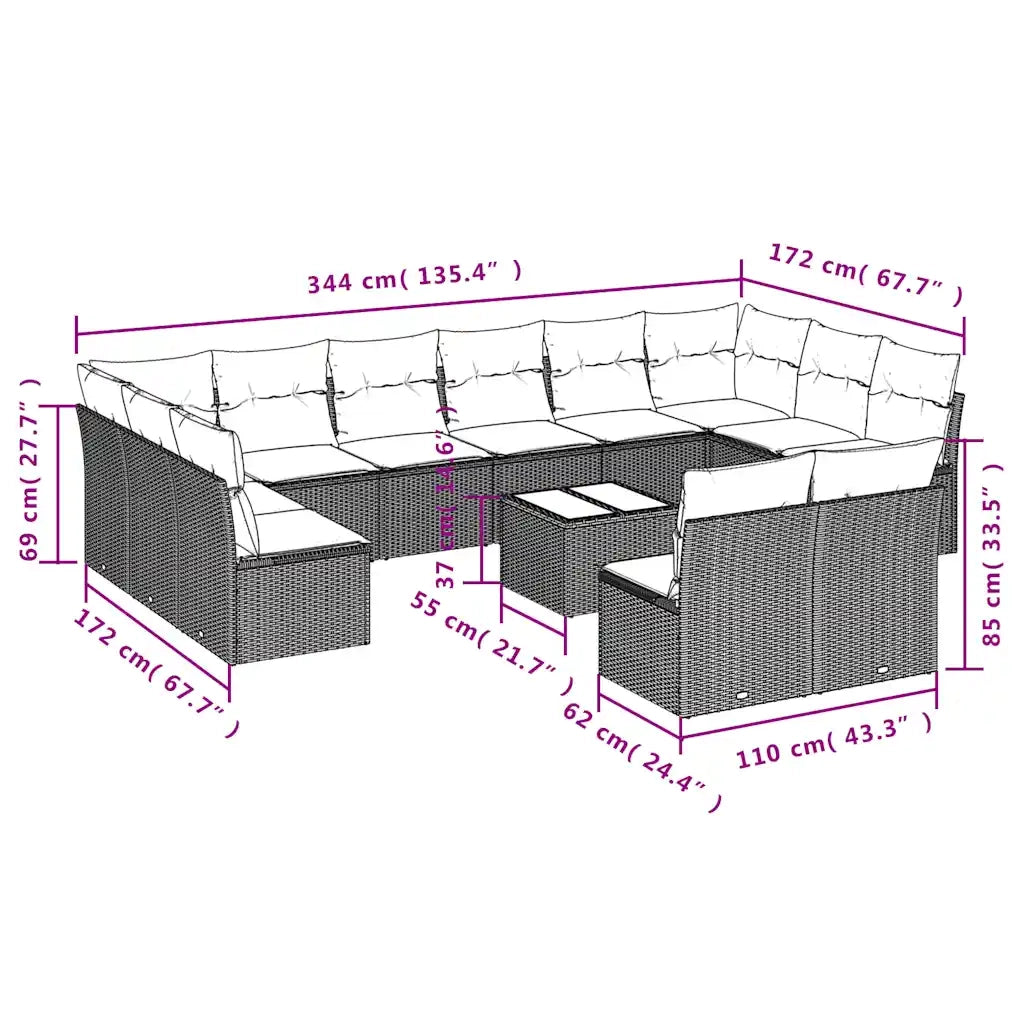 Set Divani da Giardino 13 pz con Cuscini Marrone in Polyrattan 3218383
