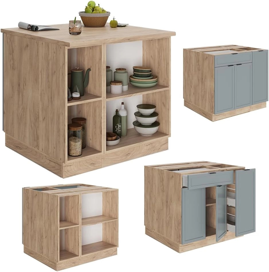 Isola cucina Fame-Line, Blu-grigio chiaro, 90 cm con cassetto, senza piano di lavoro