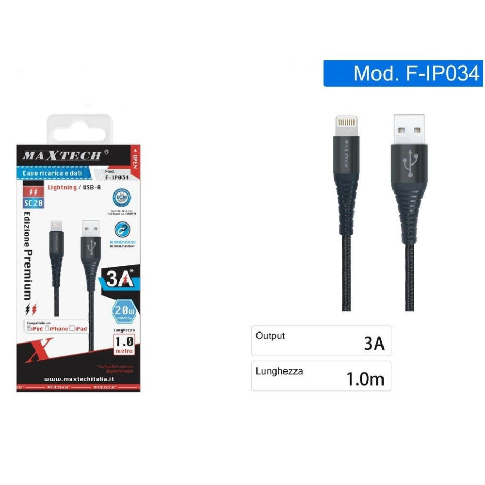 Trade Shop - Cavo Caricatore Lightning Usb 1 Mt Ricarica Trasferimento Dati 3a Iphone F-ip034 -
