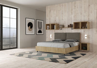 Letto Matrimoniale 160x200 cm con Rete e Contenitore Alzata Comoda Struttura Quercia con Cuscini in Similpelle Egos