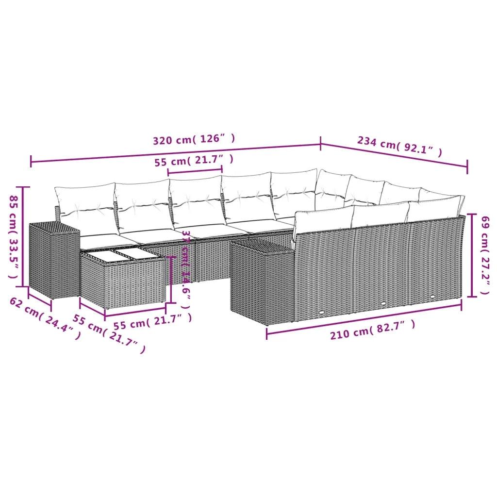 Set Divani da Giardino 11 pz con Cuscini in Polyrattan Nero 3223124