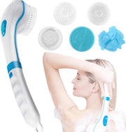 Set di Spazzole Elettriche per Pulizia Profonda e Massaggio - Impermeabile - Manico Lungo - 5 Spazzole - Spazzola Esfoliante per Viso e Corpo