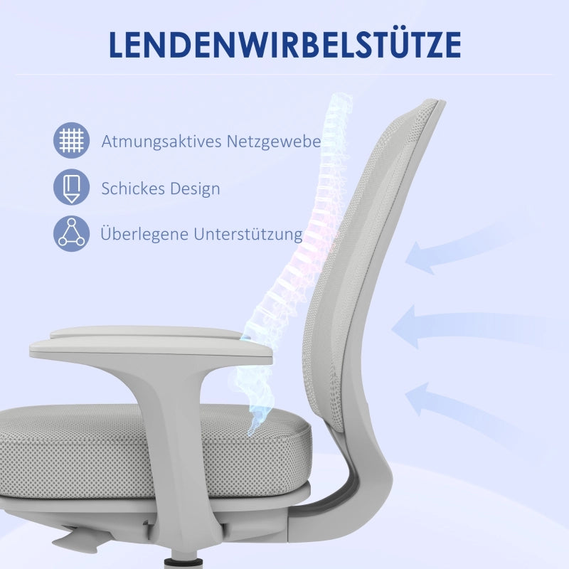 Sedia da ufficio ergonomica girevole e regolabile in altezza con schienale in rete e ruote bloccabili in poliestere grigio