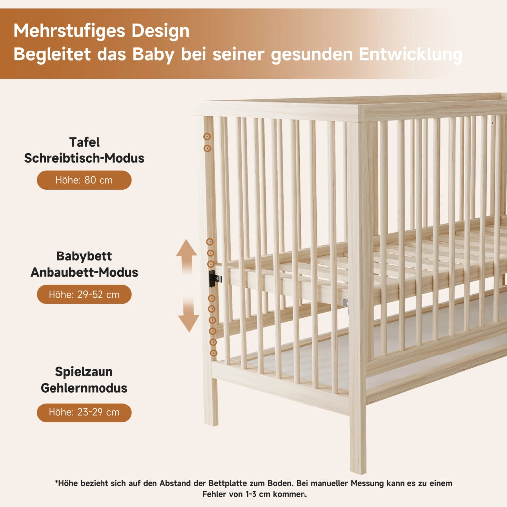 Lettino Neonato Multifunzionale ¨C MINIMAL ¨C Pino Naturale, 140x60x90, senza materasso