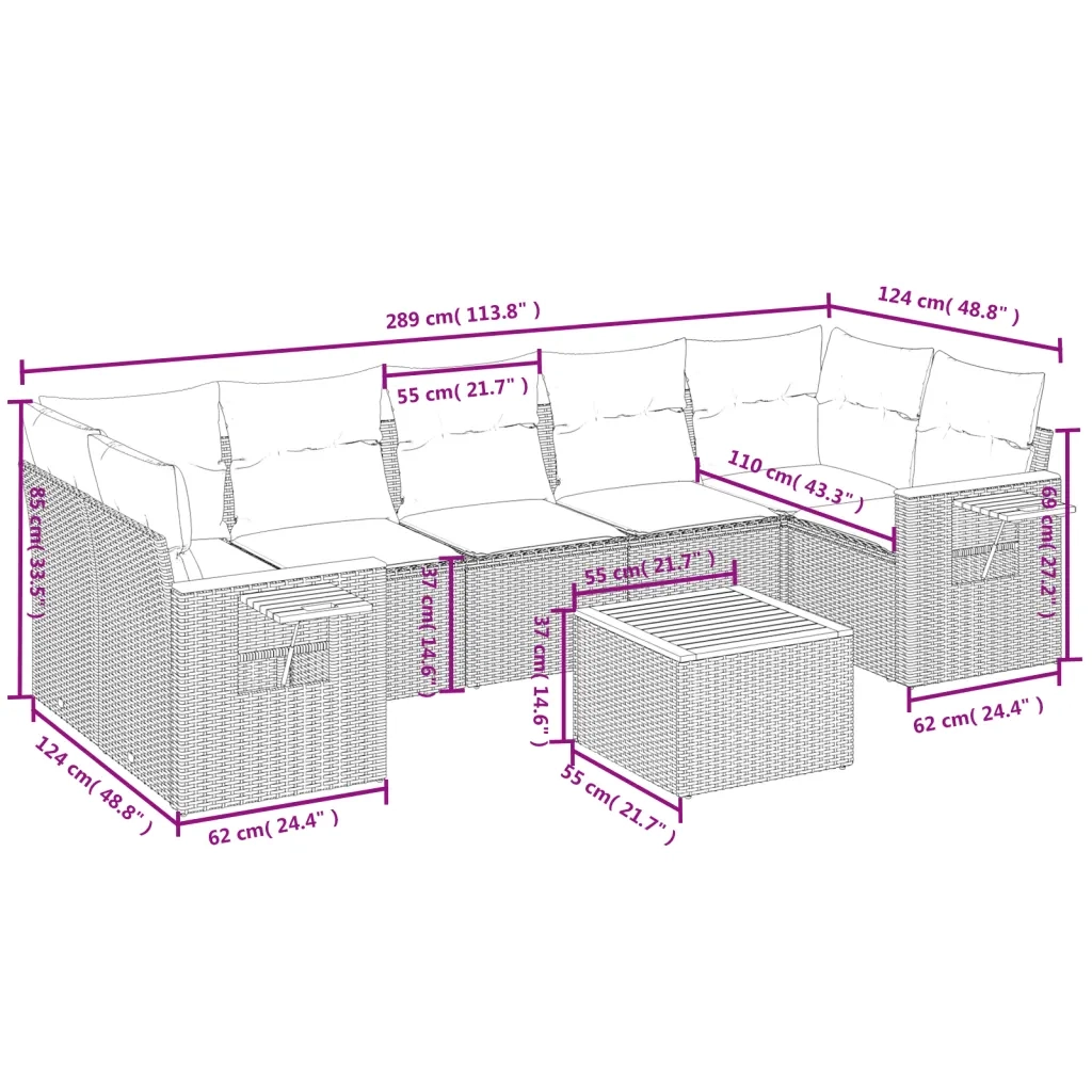 Set Divani da Giardino con Cuscini 8 pz Nero in Polyrattan 3226650