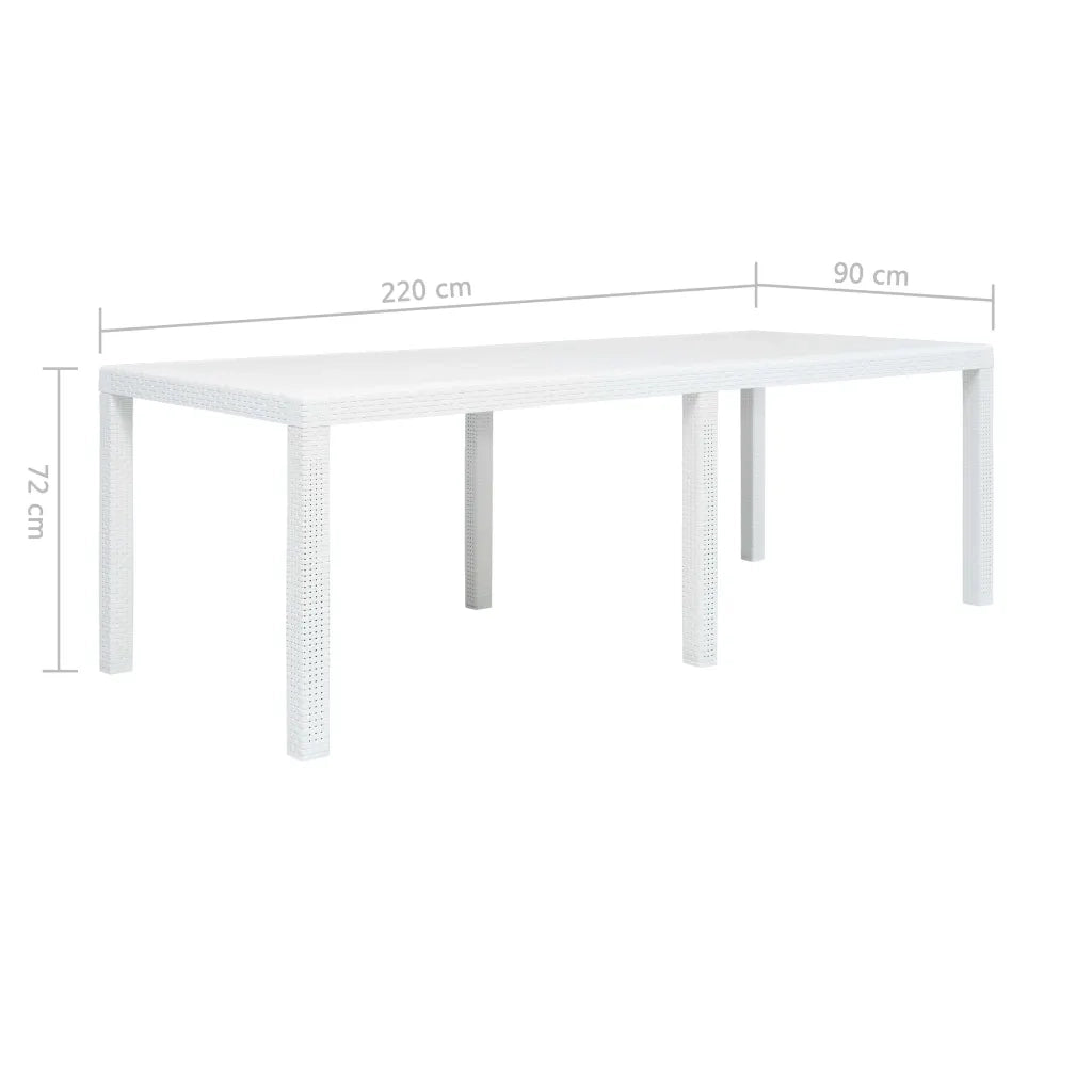 Tavolo da Giardino Bianco 220x90x72 cm in Plastica Stile Rattan 45607