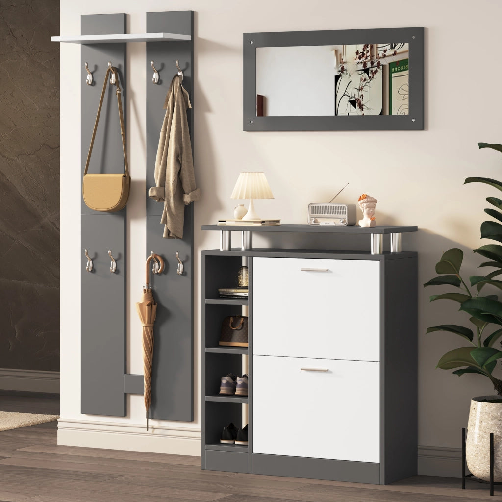 Set Guardaroba Ingresso da Parete 80×25×96;5 cm Grigio Antracite con Specchio; Scarpiera e Pannelli Appendiabiti