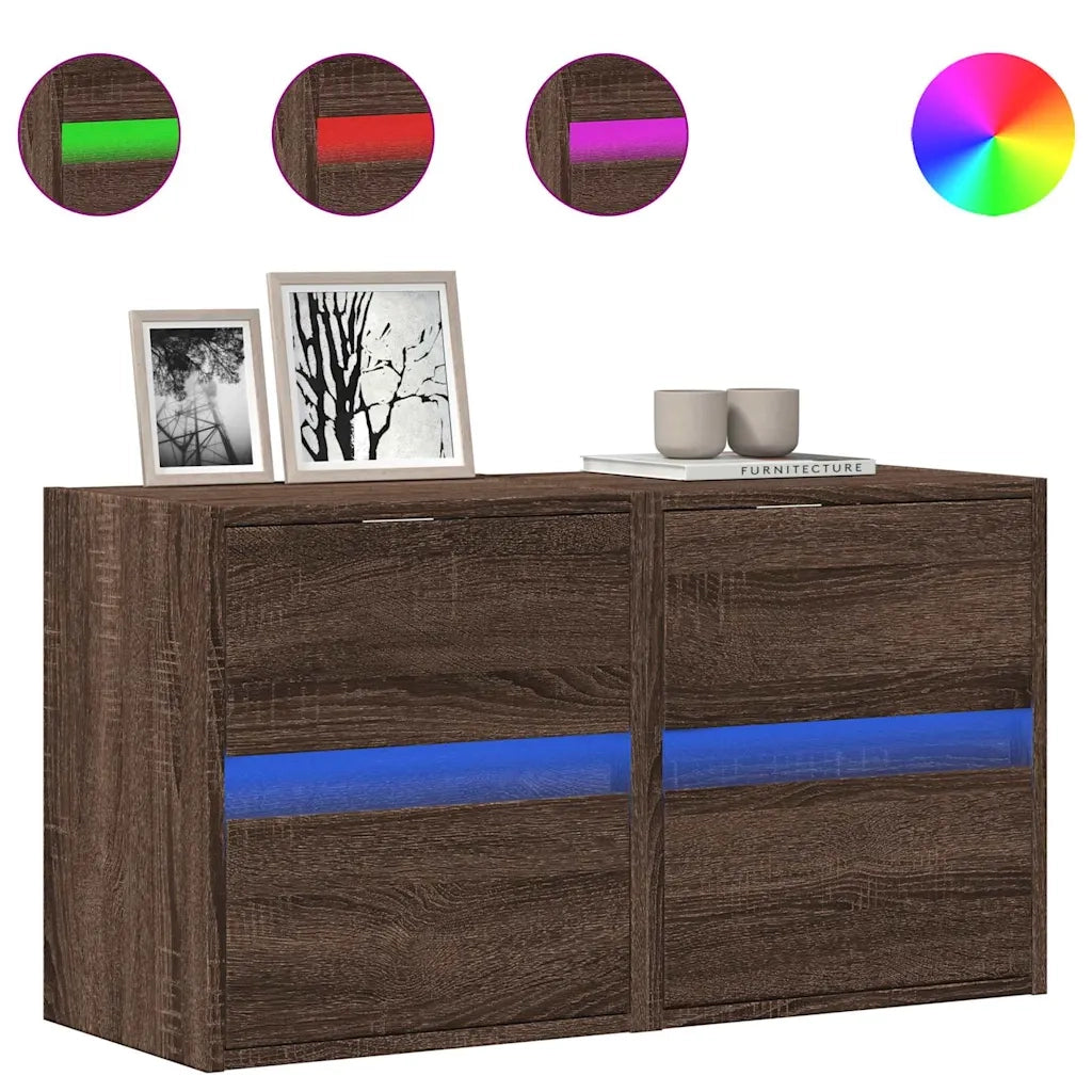 vidaXL Mobili TV a Parete con Luci LED 2pz Rovere Marrone 41x31x45 cm