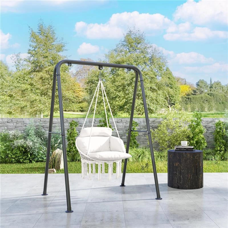POLTRONA SOSPESA IN STILE BOHO CON CUSCINO IN ACCIAIO COTONE E POLIESTERE 80X60X40 CM BIANCO CREMA