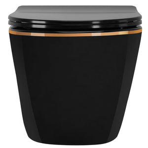 Vaso Wc Sospeso Rea Carlo Mini Rimless Duroplast Flat Black Gold Edge