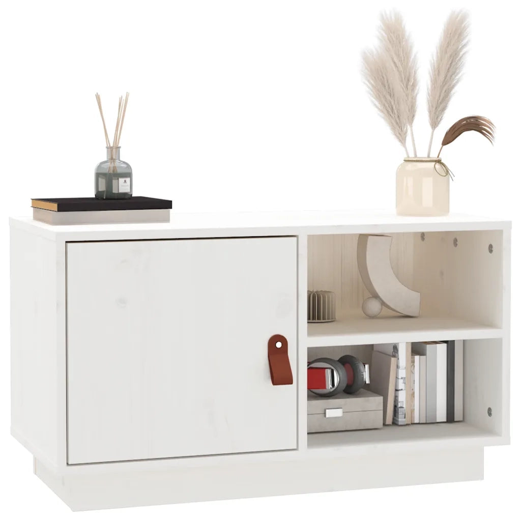 Mobile Porta TV Bianco 70x34x40 cm in Legno Massello di Pino 818236