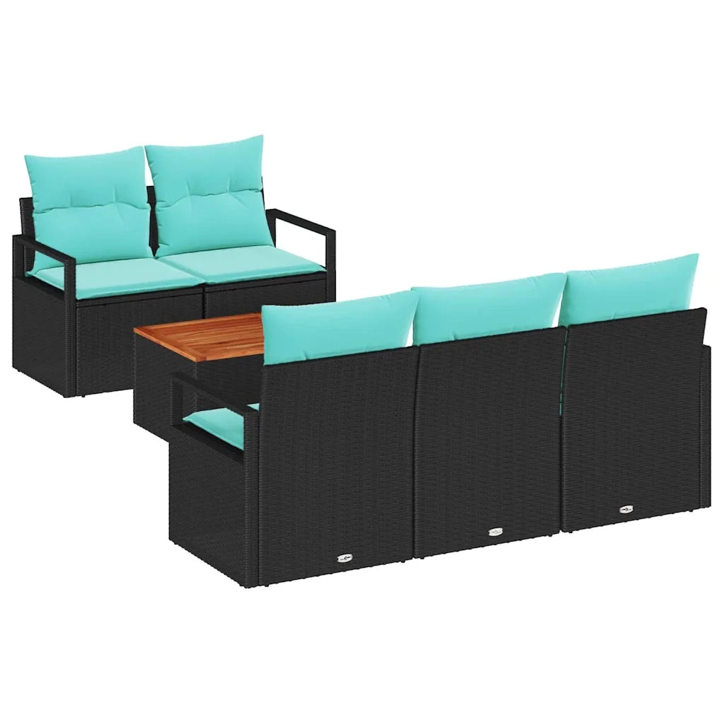 Set Divano da Giardino con cuscino 6 pcs Nero polyrattan 3347648