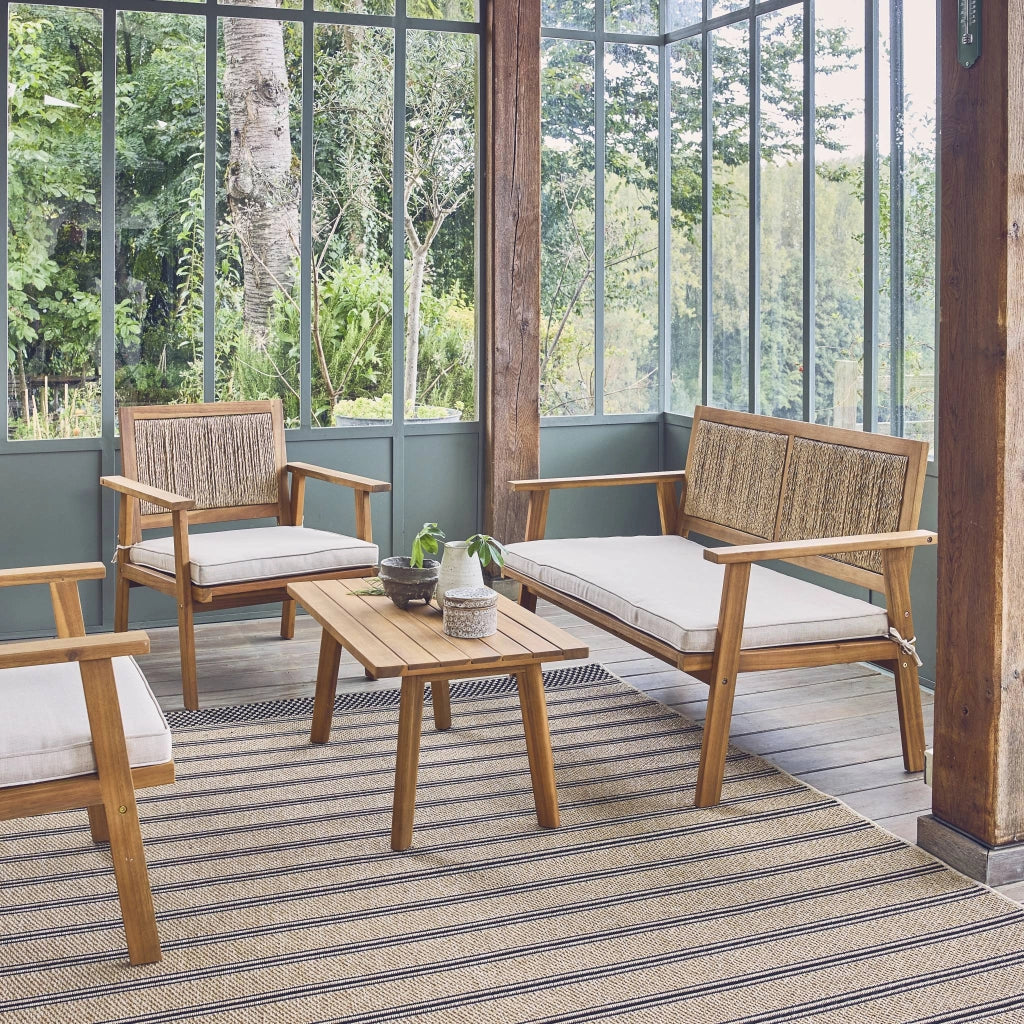 Salotto da giardino con corde verticali, 4 posti, marrone naturale