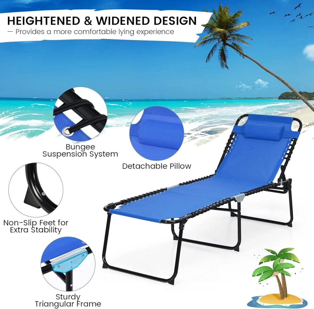 Sedia a Sdraio Pieghevole da Giardino, da Campeggio, Schienale Regolabile, con Poggiatesta, Portata Fino a 120 kg, 3 Colori (Blu)
