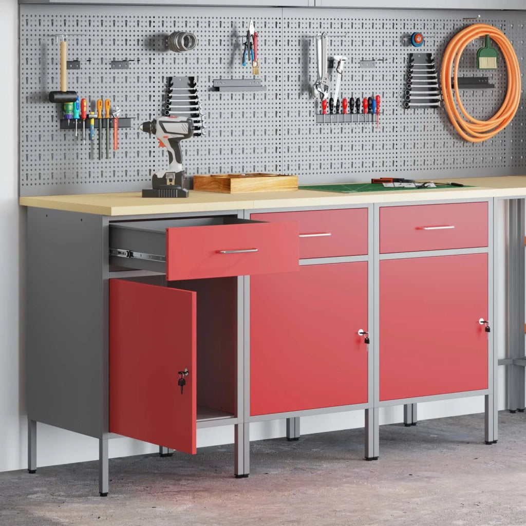 Mobile da lavoro 3 pz Rosso e Grigio 150 x 55 x 85 cm 3321367