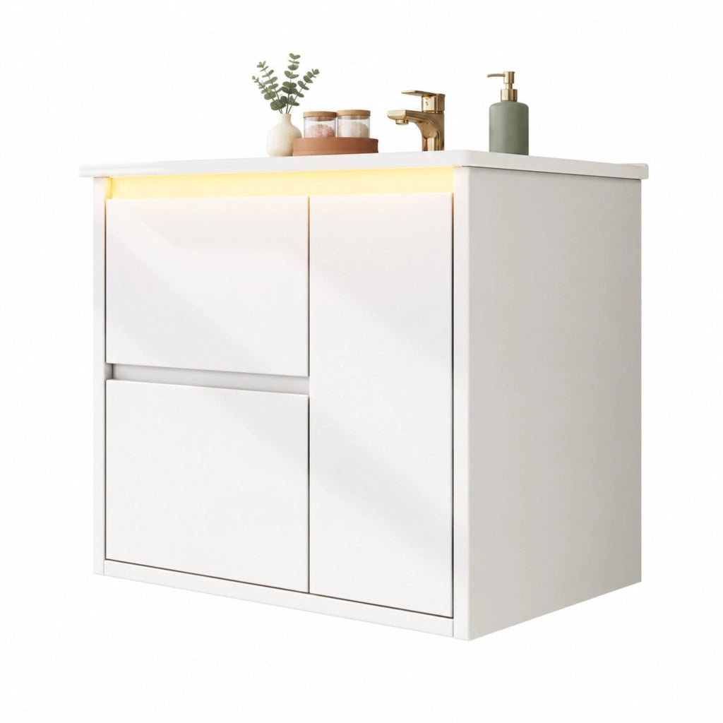 Mobile lavabo sospeso 61x46;5x57 cm bianco MDF con LED a sensore