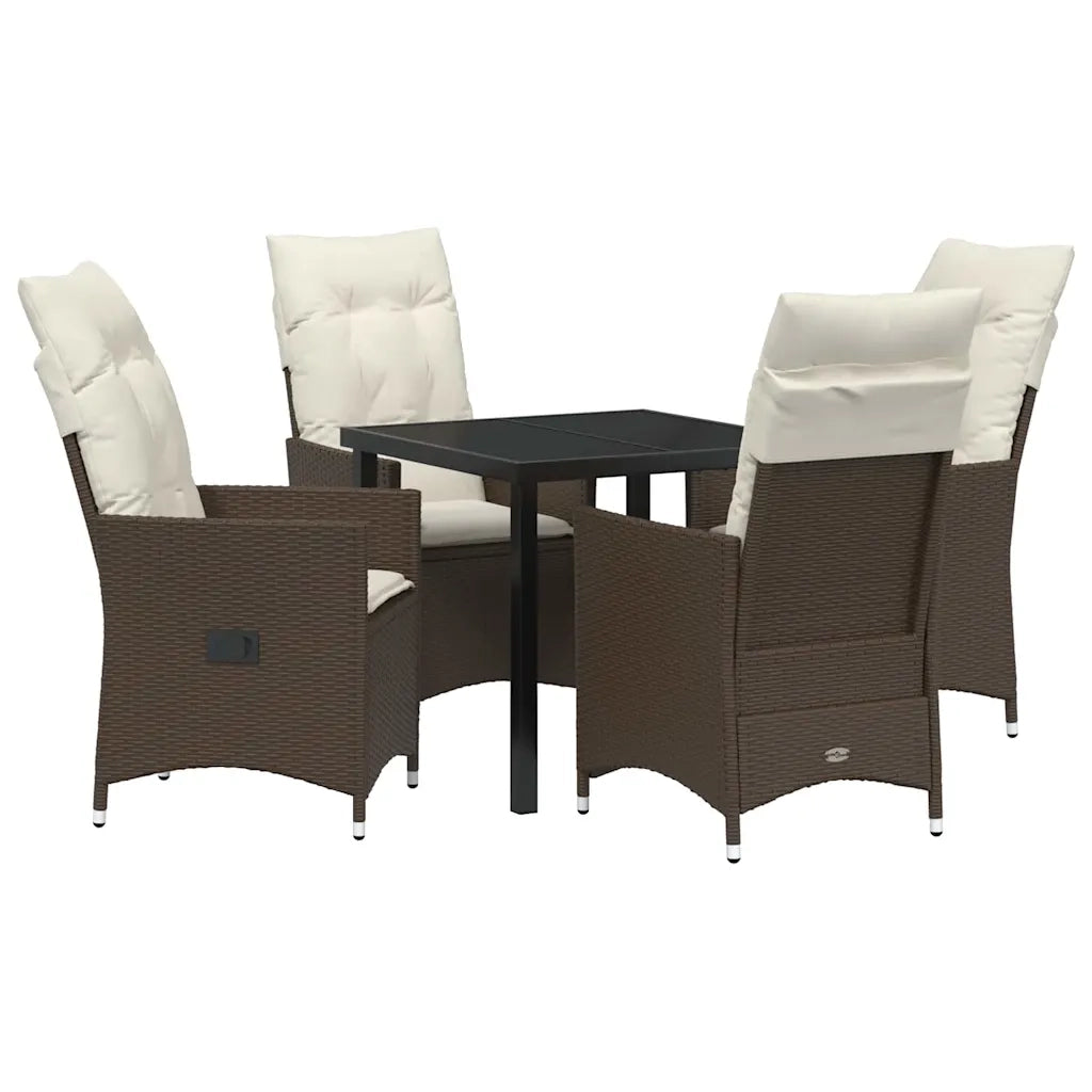 Set da Pranzo per Giardino con cuscino 5 pcs Marrone polyrattan