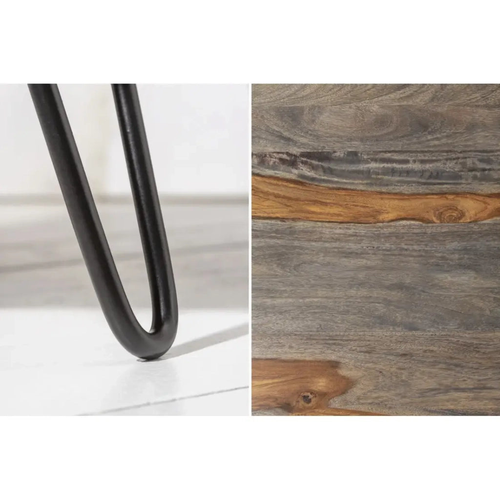 Tavolino basso NERA 80 cm in legno massiccio di Sheesham marrone e grigio con nicchia – design retro industriale