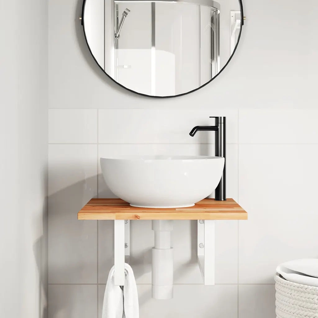 Ripiano a Parete per Lavabo in Acciaio e Massello di Acacia 3302768